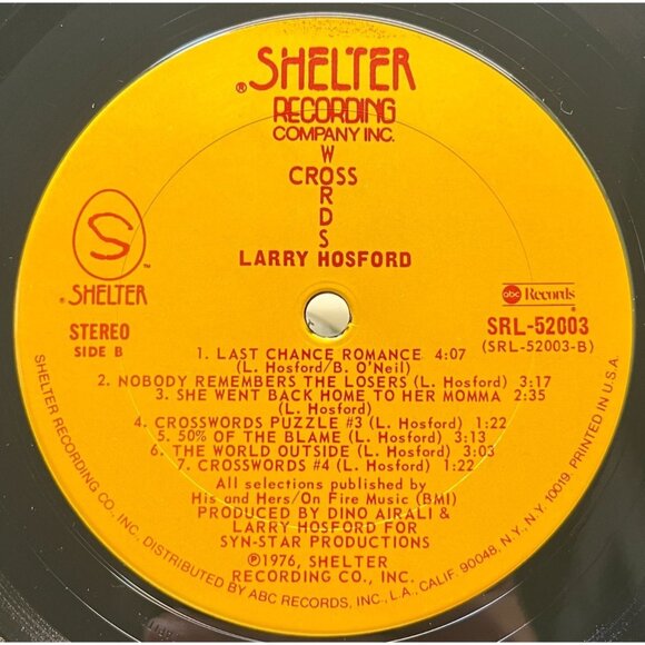 Larry Hosford Cross Words Vinyl LP Folk Rock 1976 Shelter Records + Lyric Insert - Picture 3 of 8